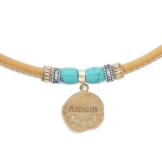 Collar Plata de Palo mujer de cuero cosido color camel Referencia:WN224X una pieza excepcional que combina artesanía meticulosa y detallista