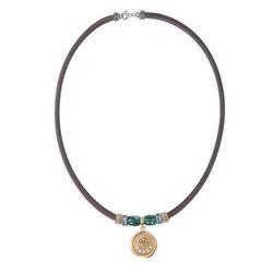 Collar Plata de Palo mujer de cuero cosido color visón Referencia:WN223X adornado con piezas de bronce, plata y circonitas blancas