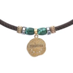 Collar Plata de Palo mujer de cuero cosido color visón Referencia:WN223X adornado con piezas de bronce, plata y circonitas blancas