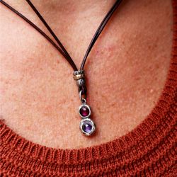 WN250X Collar PLATA DE PALO fino y elegante de cuero mujer Kage lágrima de plata 925 con rubí y amatista