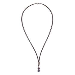 WN250X Collar PLATA DE PALO fino y elegante de cuero mujer Kage lágrima de plata 925 con rubí y amatista