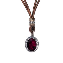 WN265X Collar Plata de Palo refinado de cuero mujer Kurai con de piedra granate y circonitas