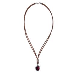 WN265X Collar Plata de Palo refinado de cuero mujer Kurai con de piedra granate y circonitas