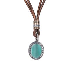 WN257X Collar PLATA DE PALO de cuero mujer Meikai con colgante de piedra azul y cirocintas estiloso