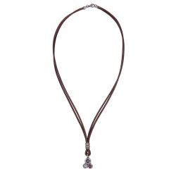 WN249X Collar Plata de Palo cuero de mujer modelo Satori centro de plata 925 con rubí, rosa, y amatista