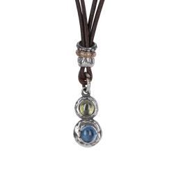 WN252X Collar Plata de Palo de cuero mujer Shinkai centro de plata 925 con aguamarina y olivina