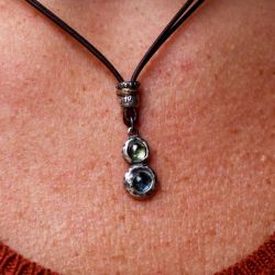 WN252X Collar Plata de Palo de cuero mujer Shinkai centro de plata 925 con aguamarina y olivina