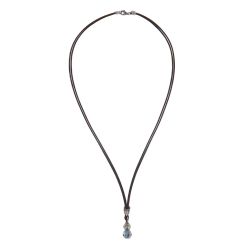 WN252X Collar Plata de Palo de cuero mujer Shinkai centro de plata 925 con aguamarina y olivina