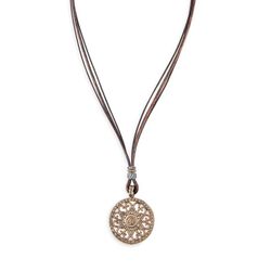 Collar Flores BN016X PLATA DE PALO tres tiras de cuero y colgante circular elegante