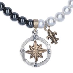 MN031X Collar Plata de Palo hombre Mazar de Plata 925, perlas de agua dulce y hematites