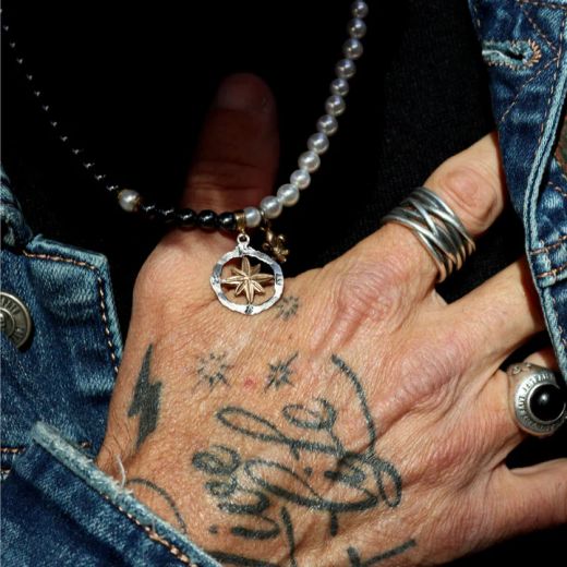 MN031X Collar Plata de Palo hombre Mazar de Plata 925, perlas de agua dulce y hematites