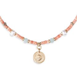 WN159C Collar PLATA DE PALO modelo MAFER de jaspe y dos perlas para mujer de color salmón