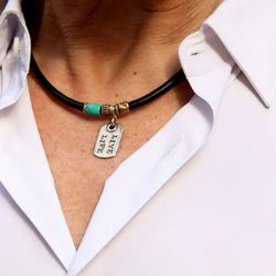 MN021X Collar Marin Plata de Palo de hombre en cuero, plata 925 y bronce elaborado a mano