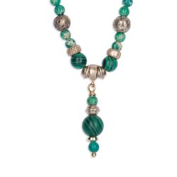 WN283X Collar Plata de Palo Mujer Argan de Malaquita, Bronce y Plata 925