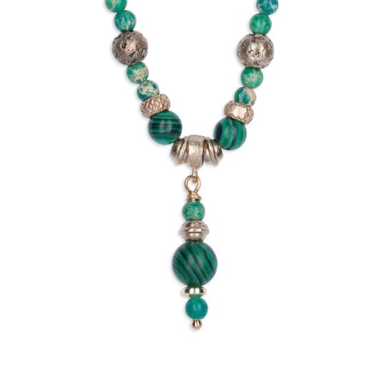 WN283X Collar Plata de Palo Mujer Argan de Malaquita, Bronce y Plata 925