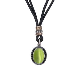 WN263X Collar Plata de Palo Mujer de cuero modelo Sei con plata 925 y piedra verde super elegante