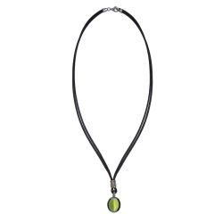 WN263X Collar Plata de Palo Mujer de cuero modelo Sei con plata 925 y piedra verde super elegante