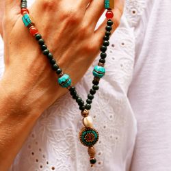 Collar PLATA DE PALO de mujer colección Lavinia rústico y atemporal con turquesas