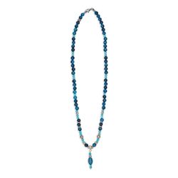 WN281X Collar Plata de Palo Mujer Safi de Plata 925, Turquesa, Bronce y Ojo de tigre azul