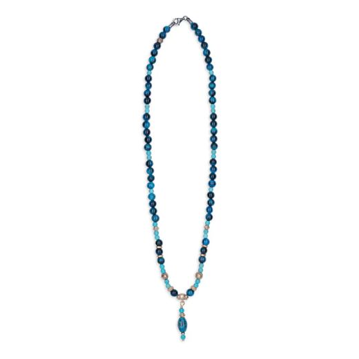 WN281X Collar Plata de Palo Mujer Safi de Plata 925, Turquesa, Bronce y Ojo de tigre azul