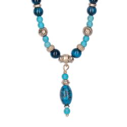 WN281X Collar Plata de Palo Mujer Safi de Plata 925, Turquesa, Bronce y Ojo de tigre azul