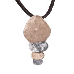 WN259X Collar PLATA DE PALO mujer modelo Zenchi de cuero con colgante de bronce y plata 925 elegante y moderno