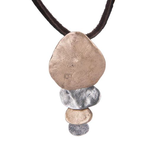 WN259X Collar PLATA DE PALO mujer modelo Zenchi de cuero con colgante de bronce y plata 925 elegante y moderno