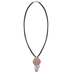 WN259X Collar PLATA DE PALO mujer modelo Zenchi de cuero con colgante de bronce y plata 925 elegante y moderno