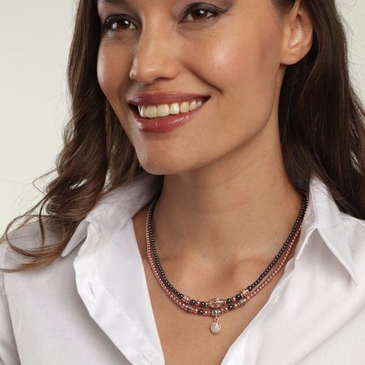 WN135N Collar PLATA DE PALO de bolas para mujer ematite