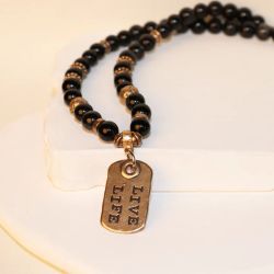 MN032X Collar Plata de Palo de hombre Riad "live life" de Ónix, Bronce y Plata 925