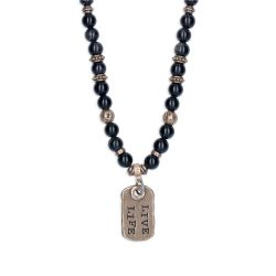 MN032X Collar Plata de Palo de hombre Riad "live life" de Ónix, Bronce y Plata 925