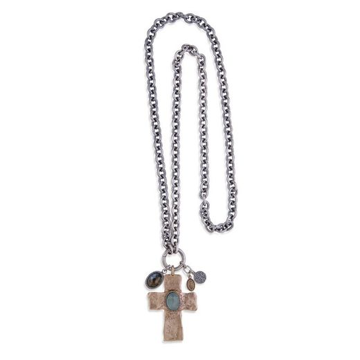 WN102X Collar Plata de Palo de mujer en plata de ley 925 cruz elegante y de categoría