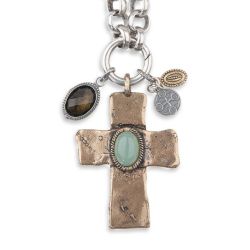 WN102X Collar Plata de Palo de mujer en plata de ley 925 Cruz Montes elegante y de categoría