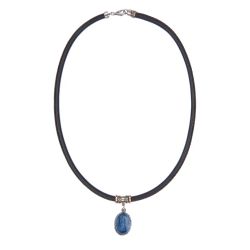 WN256X Collar Plata de Palo extremado mujer de cuero y colgante con piedra cianita