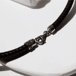 WN256X Collar Plata de Palo extremado mujer de cuero y colgante con piedra cianita