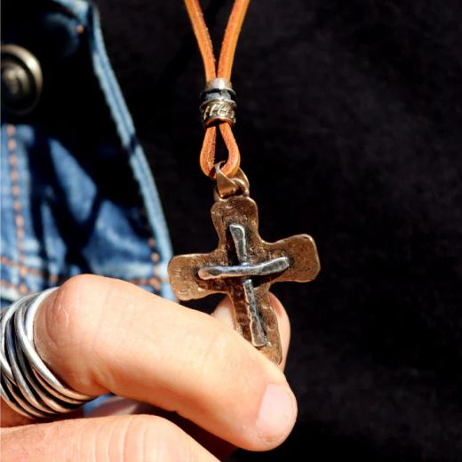 BN024X Collar Plata de Palo Hombre modelo Derb en plata de ley 925, cuero y bronce