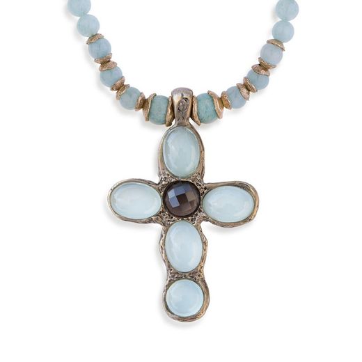 WN100X Collar PLATA DE PALO mujer en forma de cruz moderno y elegante