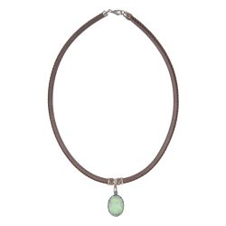 WN262X Collar Plata de Palo mujer de cuero color visón y colgante con piedra prehnita