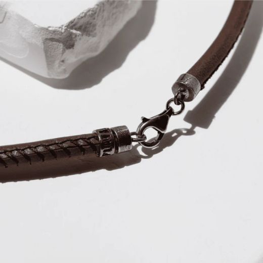 WN262X Collar Plata de Palo mujer de cuero color visón y colgante con piedra prehnita