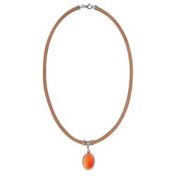 WN255X Collar PLATA DE PALO mujer modelo Rin de cuero color camel y colgante de cornalina