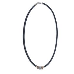 Collar Plata de Palo tres calaveras modelo Rif de Plata 925, cuero y bronce