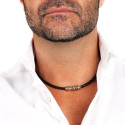 MN007X Collar PLATADEPALO de hombre cuero trenzado colección Lanzarote