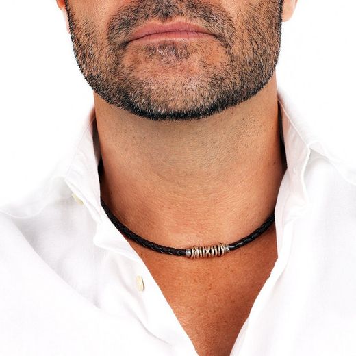MN006X Collar PLATADEPALO de hombre cuero trenzado colección Lanzarote