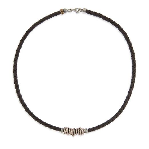 MN006X Collar PLATADEPALO de hombre cuero trenzado colección Lanzarote