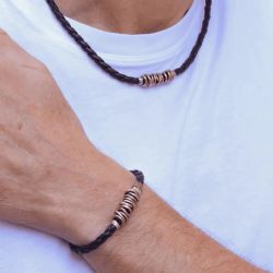 MN006X Collar PLATADEPALO de hombre cuero trenzado colección Lanzarote