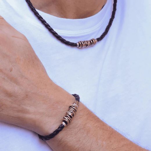 MN006X Collar PLATADEPALO de hombre cuero trenzado colección Lanzarote