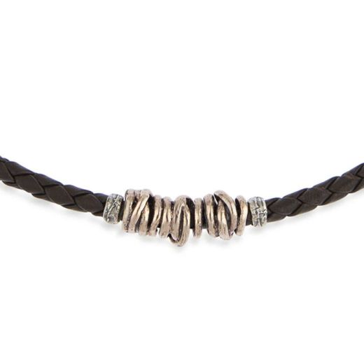 MN006X Collar PLATADEPALO de hombre cuero trenzado colección Lanzarote