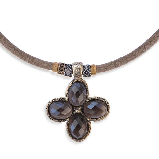 WN097X Collar PLATADEPALO de mujer en forma de cruz en bronce
