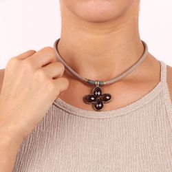 WN097X Collar PLATADEPALO de mujer en forma de cruz en bronce