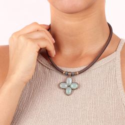 WN098X Collar PLATADEPALO mujer de bronce y calcedonias